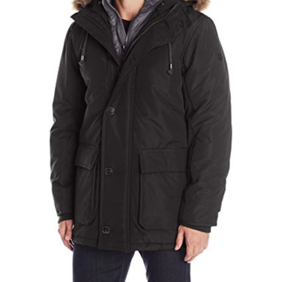 English Laundry Other - NEW PARKA Hooded Black Faux Fur Detachable Large